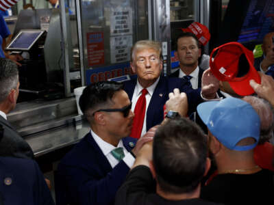 Former President Donald Trump visits local sandwich stop Tony and Nick's steaks on June 22, 2024, in Philadelphia, Pennsylvania.