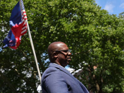 Rep. Jamaal Bowman speaks during a campaign event at Hartley Park on June 24, 2024, in Mount Vernon, New York.