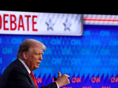 Republican presidential candidate, former President Donald Trump delivers remarks during the CNN Presidential Debate at the CNN Studios on June 27, 2024, in Atlanta, Georgia.