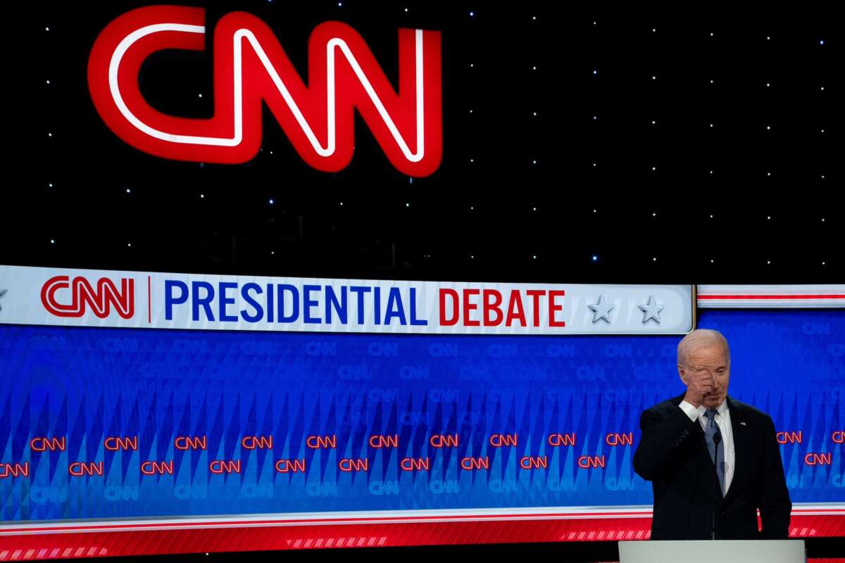 U.S. President Joe Biden participates in the CNN Presidential Debate against Republican presidential candidate, former President Donald Trump at the CNN Studios on June 27, 2024 in Atlanta, Georgia.