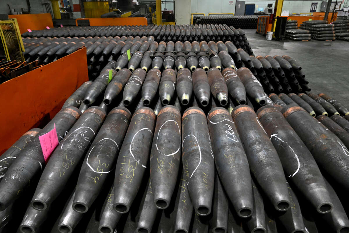 Production of 155mm shells (projectile bombs) at the Scranton Army Ammunition Plant, in Scranton, Pennsylvania, on February 1, 2023.