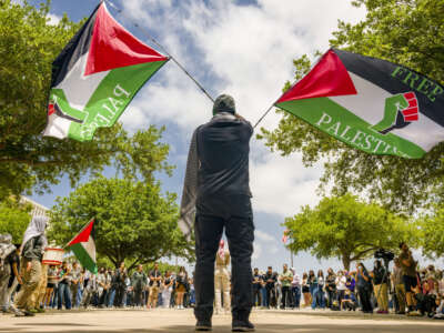 UCI Divest and pro-Palestine students hold a walkout and protest at UC Irivne in Irvine, California, on May 22, 2024.