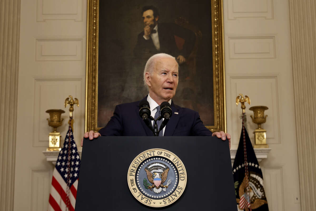 U.S. President Joe Biden announces a proposed ceasefire between Israel and Hamas in Gaza while delivering remarks in the State Dining Room at the White House, on May 31, 2024, in Washington, D.C.