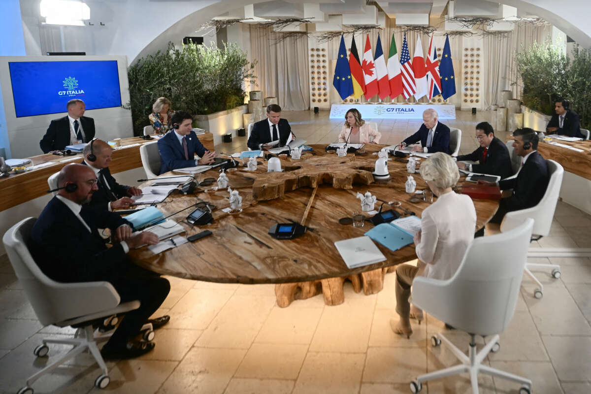 Leaders of the G7 wealthy nations attend a working session on Africa, Climate Change and Development at the Borgo Egnazia resort during the G7 Summit hosted by Italy, on June 13, 2024, in Savelletri.