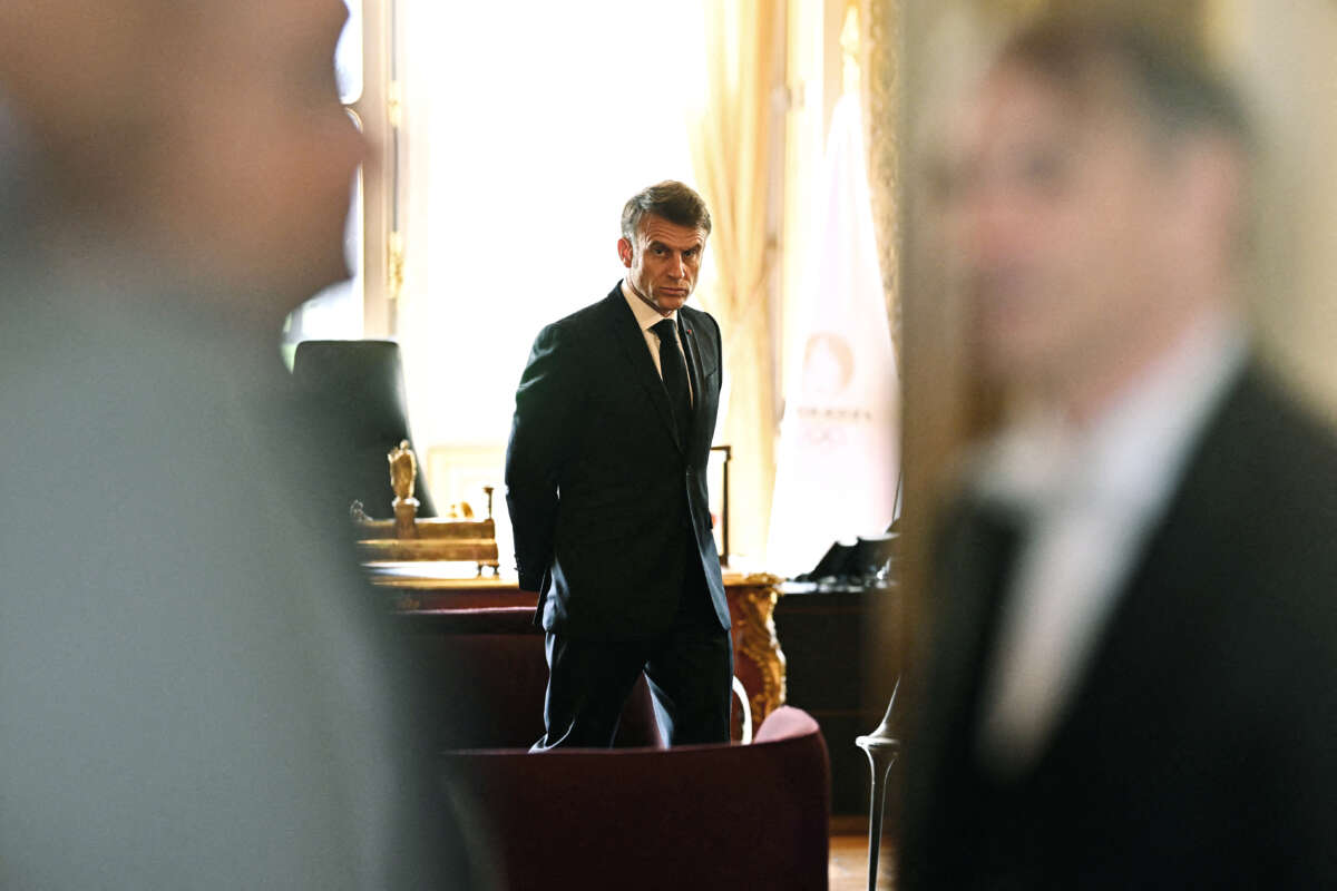 French President Emmanuel Macron waits for a bilateral meeting during the Global Forum for Vaccine Sovereignty and Innovation at the French Foreign Ministry on June 20, 2024, at the Quai d'Orsay, in Paris, France.