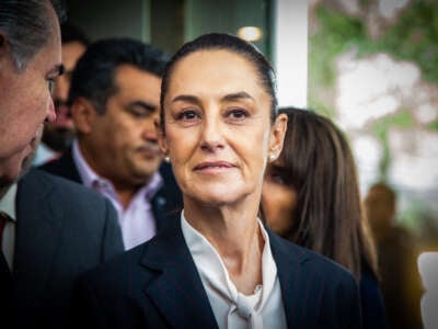 President-elect Claudia Sheinbaum Pardo looks on after a meeting with the business sector at Hotel Presidente Intercontinental on June 19, 2024, in Mexico City, Mexico.