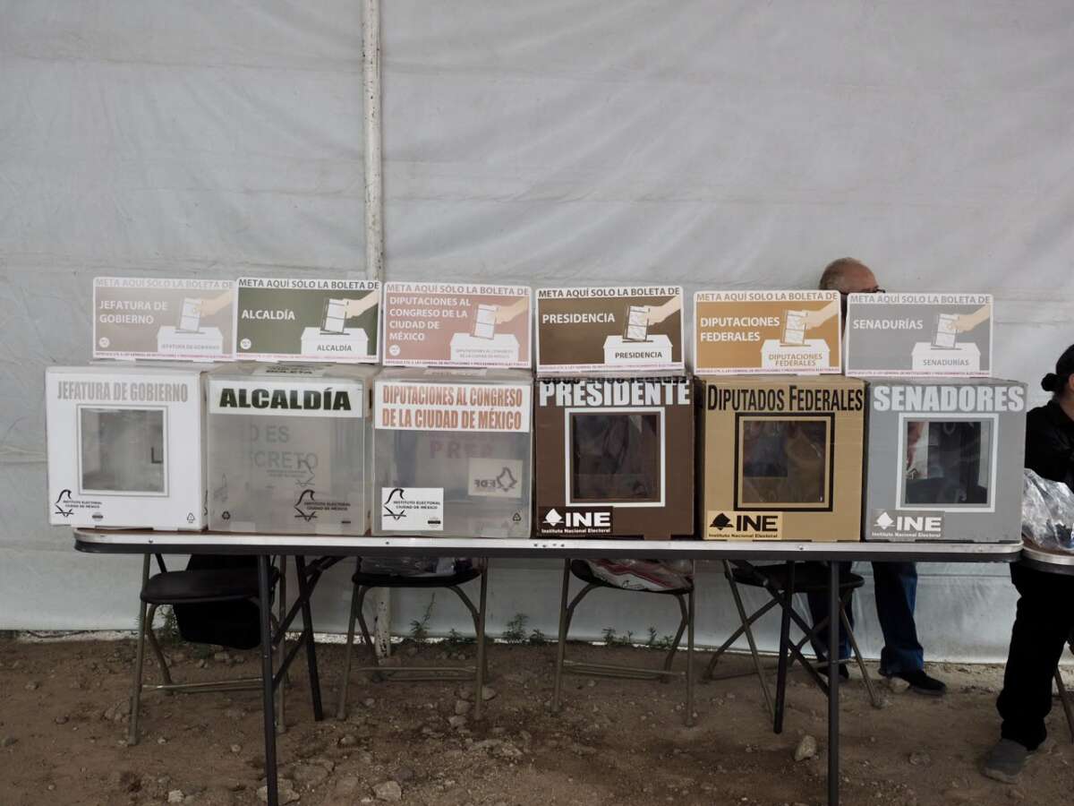 Ballot boxes for the various political posts up for grabs in the 2024 Mexican election are seen at a polling location in the Gustavo A. Madero borough of Mexico City on June 2, 2024.