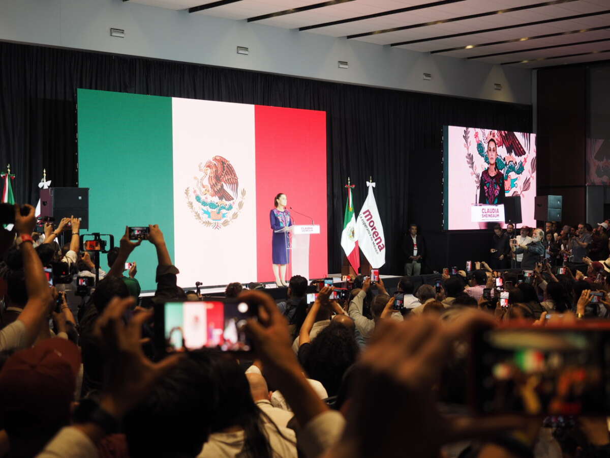 Mexican President-elect Claudia Sheinbaum Pardo addresses supporters and media outlets in Mexico City shortly after the release of official figures confirming her victory in the 2024 presidential election on June 3, 2024.