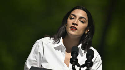 Rep. Alexandria Ocasio-Cortez deliver remarks on Earth Day event at Prince William Forest Park in Virginia on April 22, 2024.