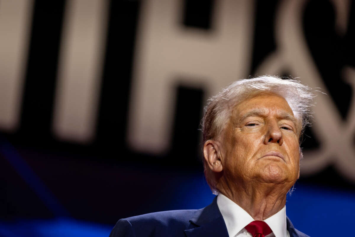 Former President Donald Trump walks on stage to deliver the keynote address at the Faith & Freedom Coalition's Road to Majority Policy Conference at the Washington Hilton on June 22, 2024, in Washington, D.C.