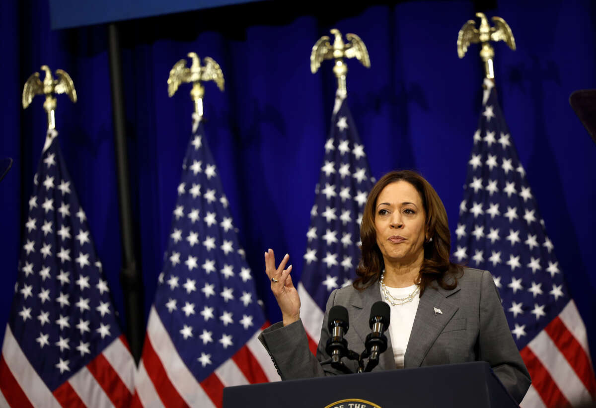 Vice President Kamala Harris delivers remarks on reproductive rights at Ritchie Coliseum on the campus of the University of Maryland on June 24, 2024, in College Park, Maryland.