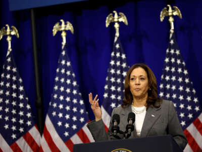 Vice President Kamala Harris delivers remarks on reproductive rights at Ritchie Coliseum on the campus of the University of Maryland on June 24, 2024, in College Park, Maryland.