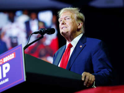 Former President Donald Trump speaks at a campaign rally at the Liacouras Center on June 22, 2024, in Philadelphia, Pennsylvania.