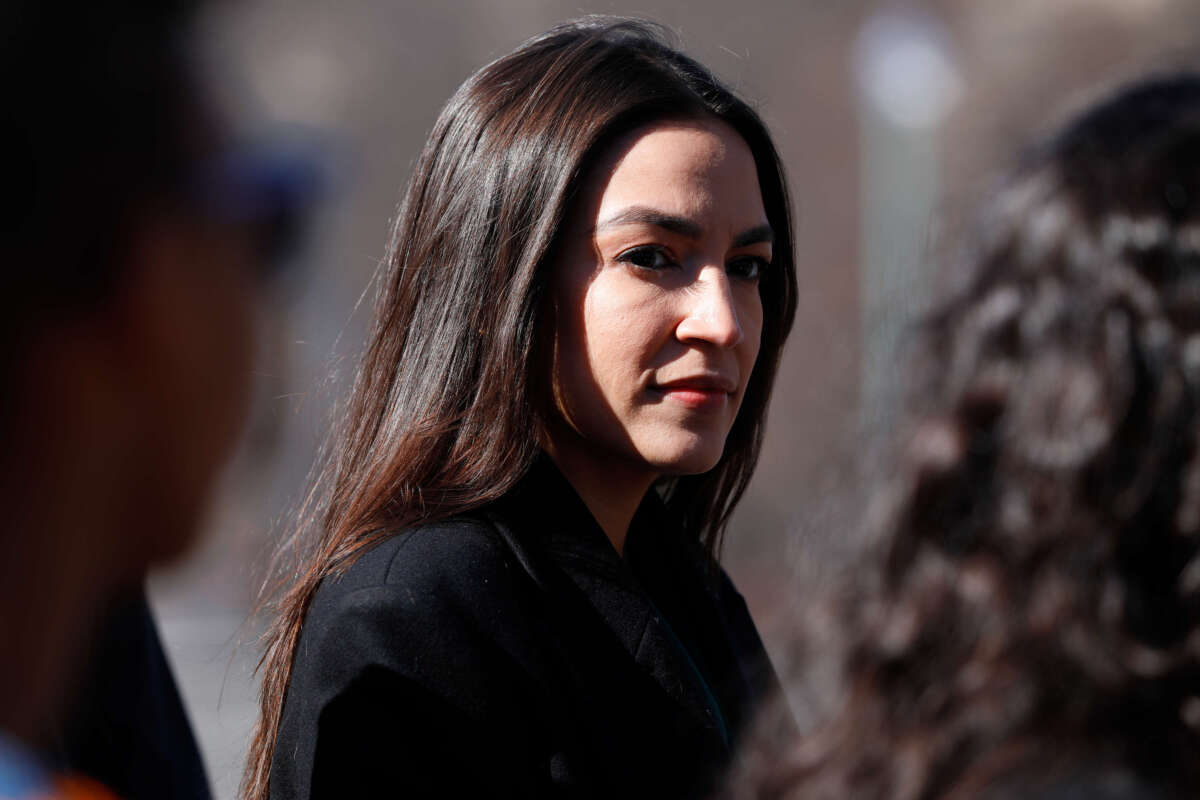 Rep. Alexandria Ocasio-Cortez attends a press conference in front of the U.S. Capitol Building on February 6, 2024, in Washington D.C.