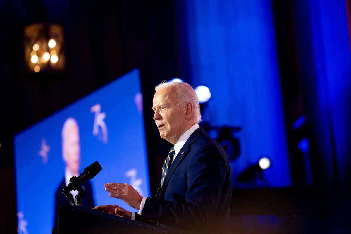 President Joe Biden speaks during a NATO 75th anniversary celebratory event at the Andrew Mellon Auditorium on July 9, 2024, in Washington, D.C.