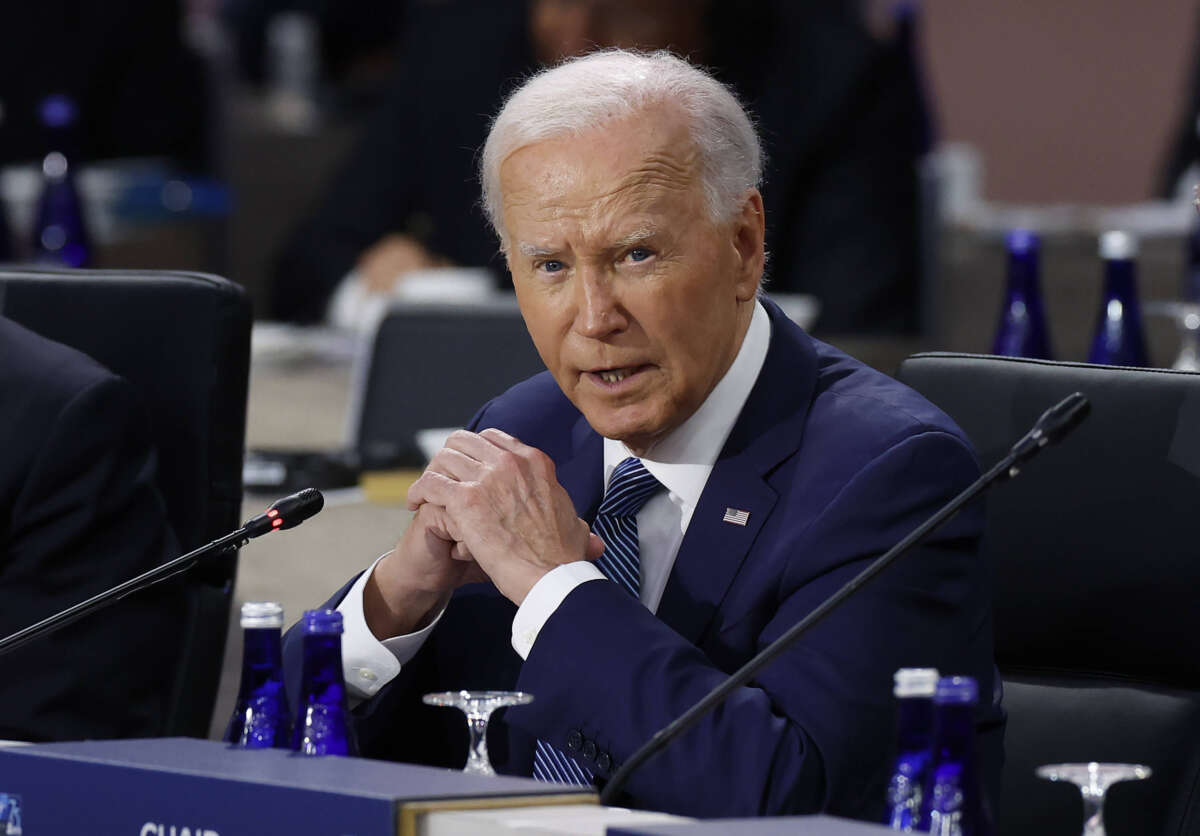 President Joe Biden delivers remarks at a meeting of the heads of state of the North Atlantic Council at the 2024 NATO Summit on July 10, 2024, in Washington, D.C.