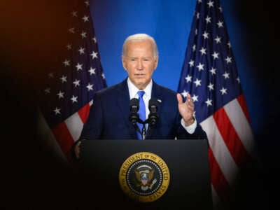 President Joe Biden speaks during a press conference at the close of the 75th NATO Summit at the Walter E. Washington Convention Center in Washington, D.C., on July 11, 2024.