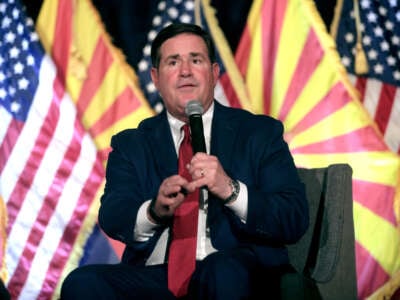 Arizona Gov. Doug Ducey speaks at an Arizona Chamber of Commerce & Industry event in Scottsdale, Arizona, on December 1, 2022.