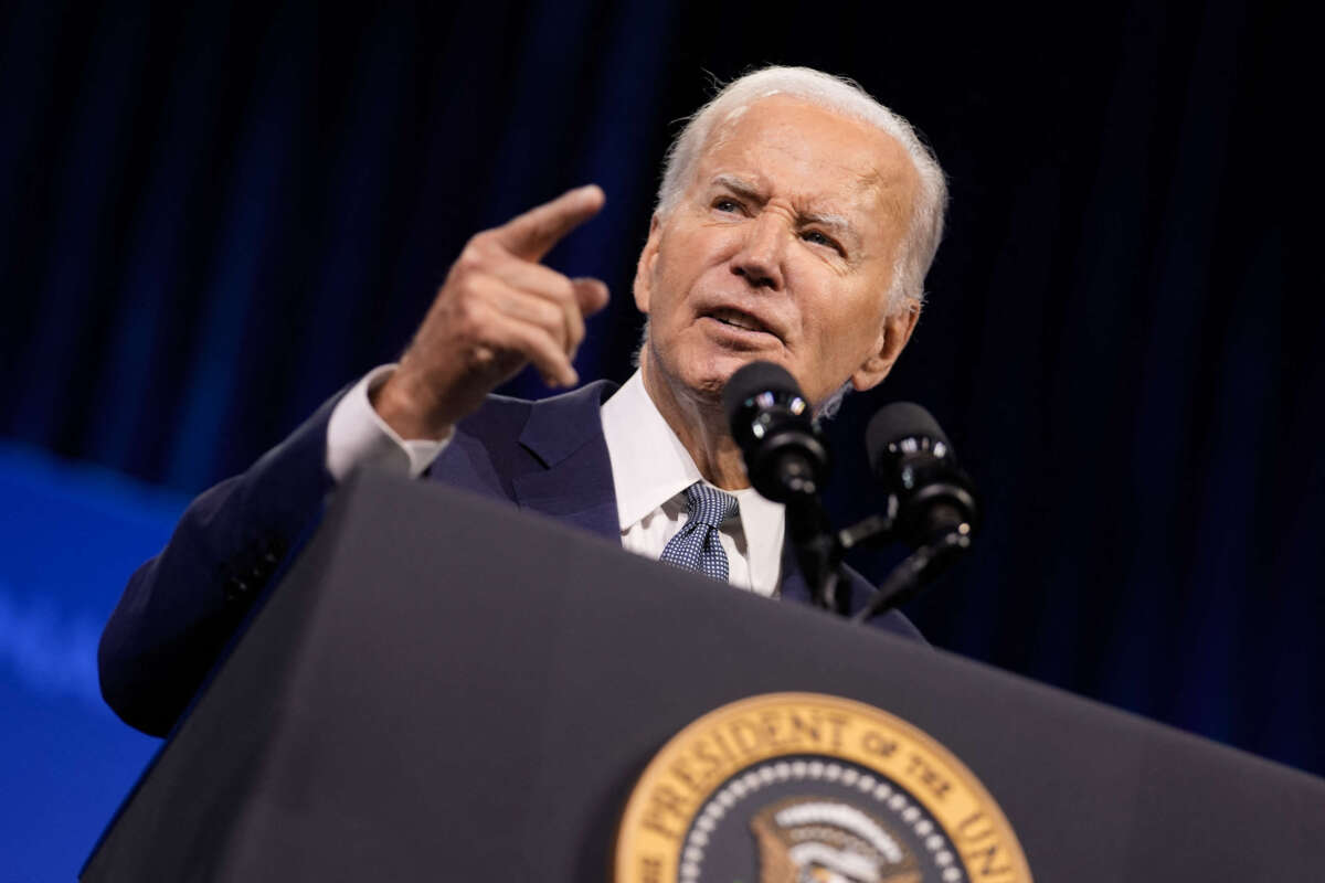 President Joe Biden speaks during the 115th National Association for the Advancement of Colored People (NAACP) National Convention in in Las Vegas, Nevada, on July 16, 2024.