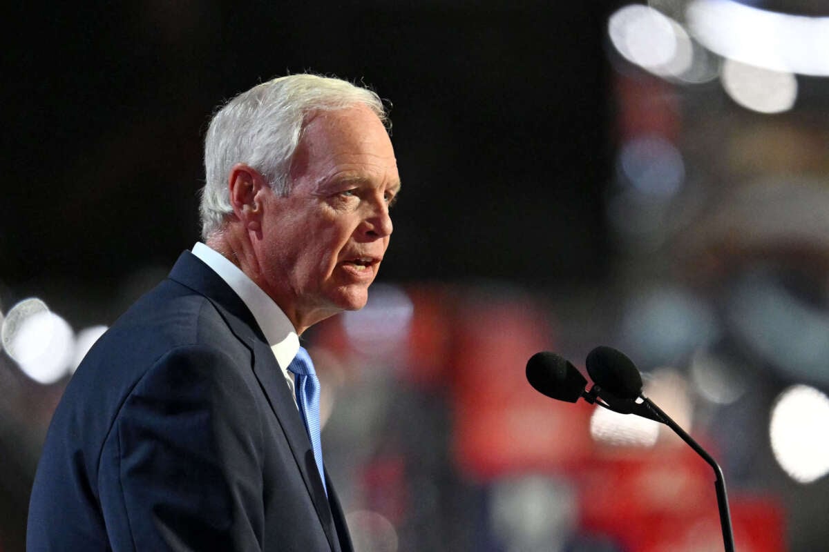 Wisconsin Sen. Ron Johnson speaks during the first day of the 2024 Republican National Convention at the Fiserv Forum in Milwaukee, Wisconsin, on July 15, 2024.