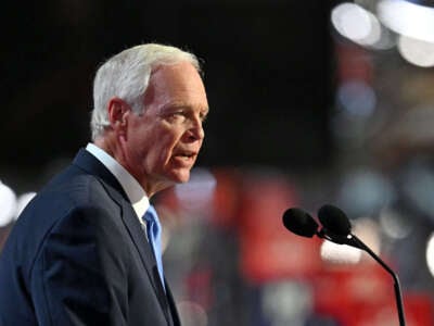 Wisconsin Sen. Ron Johnson speaks during the first day of the 2024 Republican National Convention at the Fiserv Forum in Milwaukee, Wisconsin, on July 15, 2024.