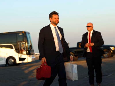 Republican vice presidential nominee Sen. JD Vance arrives on 'Trump Force 2' at Fresno Yosemite International Airport on July 30, 2024, in Fresno, California.