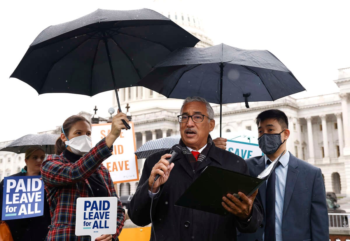 Rep. Bobby Scott joins families, parents and caregivers as they bring their stories and voices to Capitol Hill to call on Congress to include paid family and medical leave in the ‘Build Back Better' legislative package on November 2, 2021, in Washington, D.C.