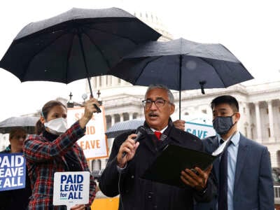 Rep. Bobby Scott joins families, parents and caregivers as they bring their stories and voices to Capitol Hill to call on Congress to include paid family and medical leave in the ‘Build Back Better' legislative package on November 2, 2021, in Washington, D.C.