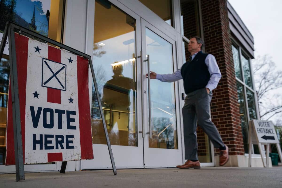 A voter enters a polling place to cast their ballots in the state's primary on March 5, 2024, in Mountain Brook, Alabama.