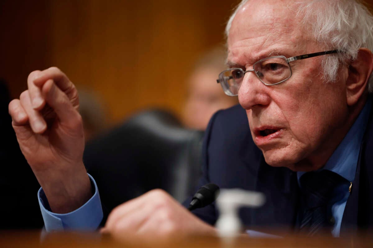 Senate Health, Education, Labor, and Pensions Committee Chairman Bernie Sanders questions witnesses during a hearing about working hours in the Dirksen Senate Office Building on Capitol Hill, on March 14, 2024, in Washington, D.C.