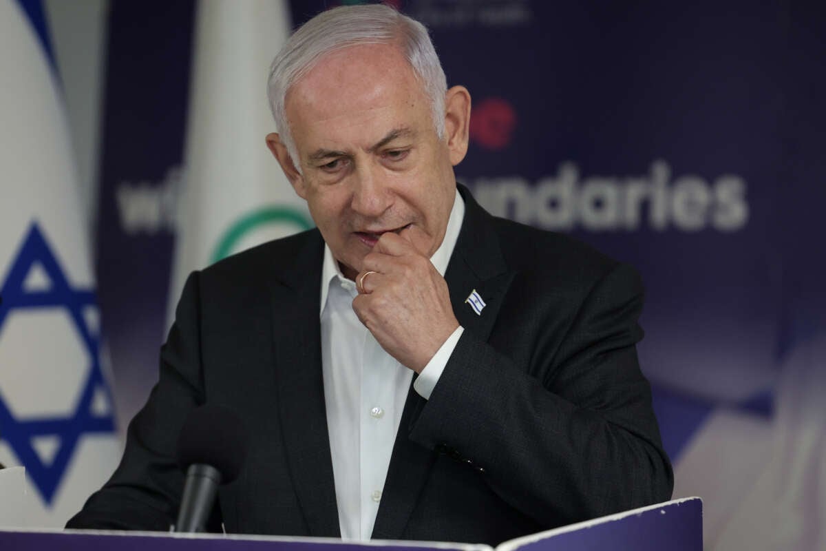 Israeli Prime Minister Benjamin Netanyahu speaks during a press conference on June 8, 2024.