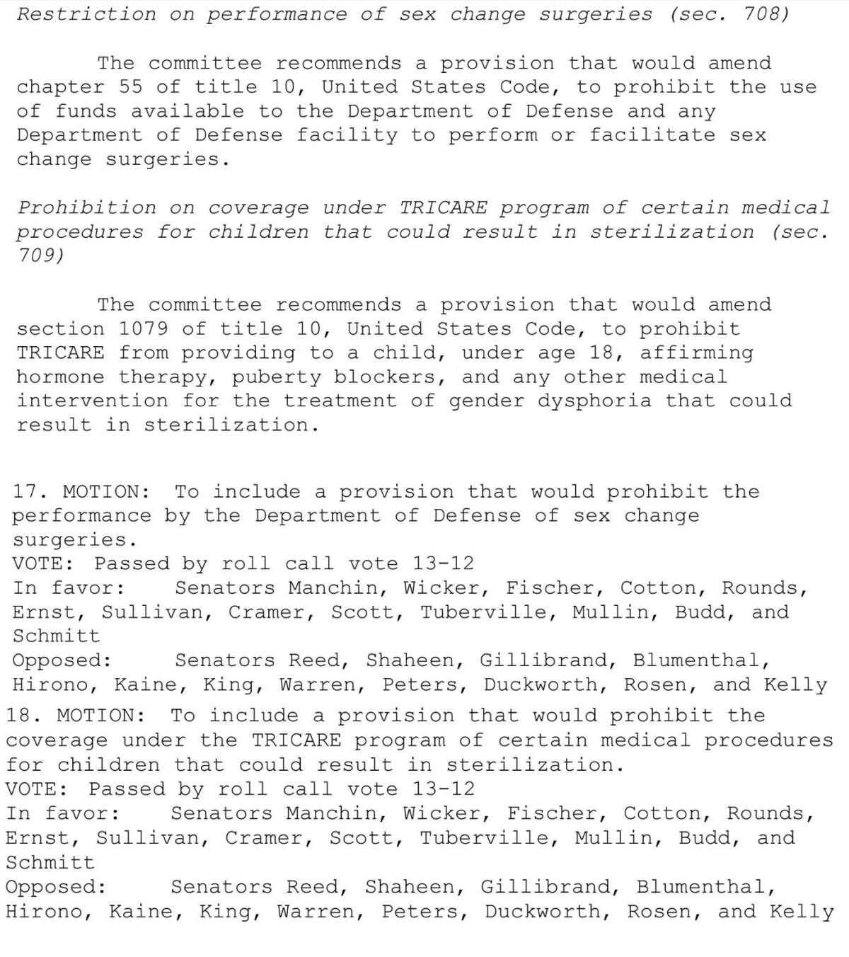 2025 NDAA amendment votes targeting trans people in the military.