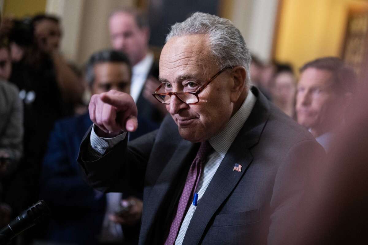 Senate Majority Leader Charles Schumer conducts a news conference after the senate luncheons in the U.S. Capitol on July 30, 2024.