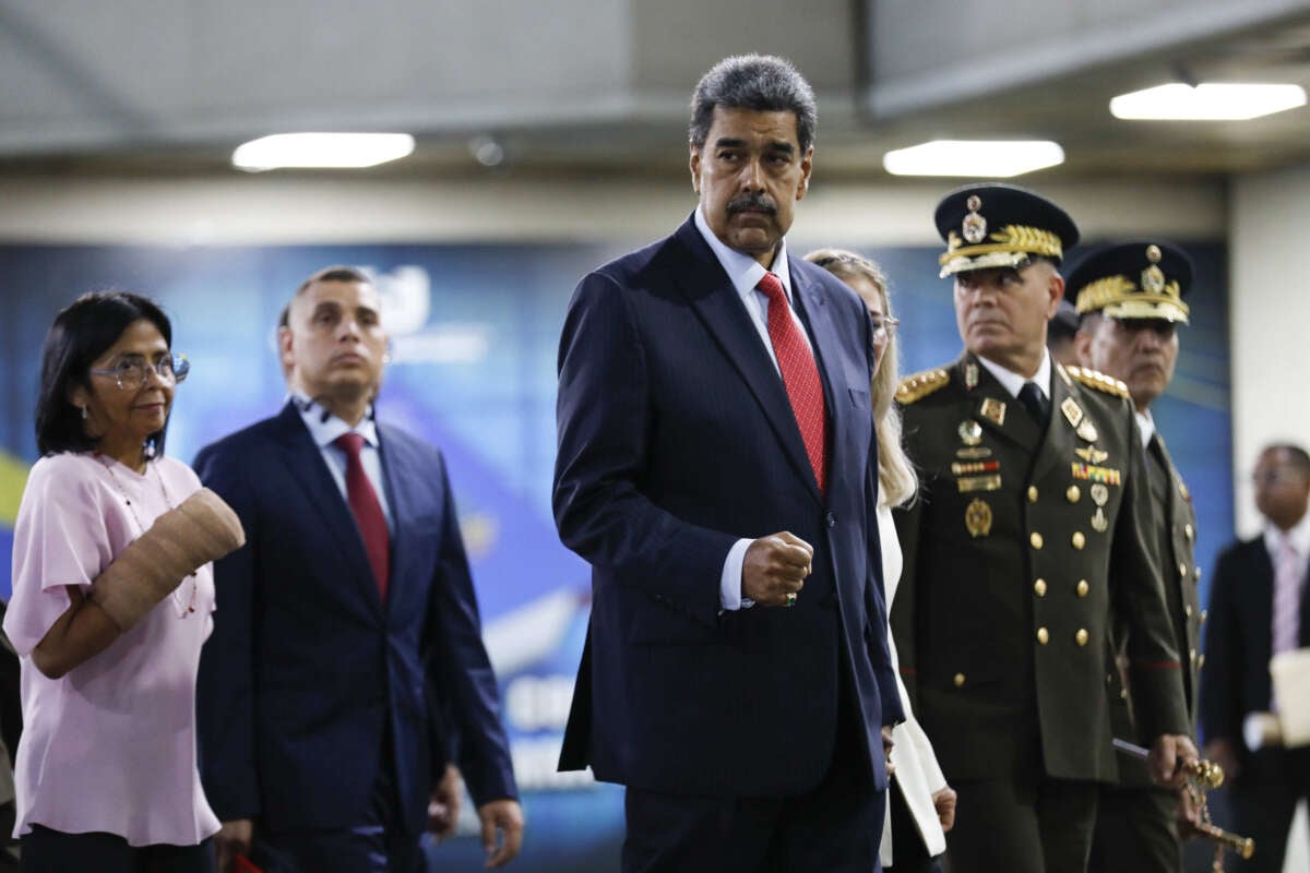 Venezuelan President Nicolas Maduro delivers a document to Venezuela's Supreme Court following Sunday's presidential elections and makes a statement to the press in Caracas, Venezuela, on July 31, 2024.
