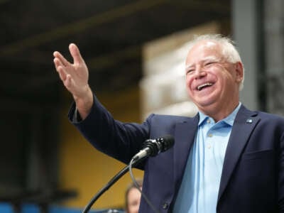 Minnesota Gov. Tim Walz takes questions on July 23, 2024, in New Hope, Minnesota.