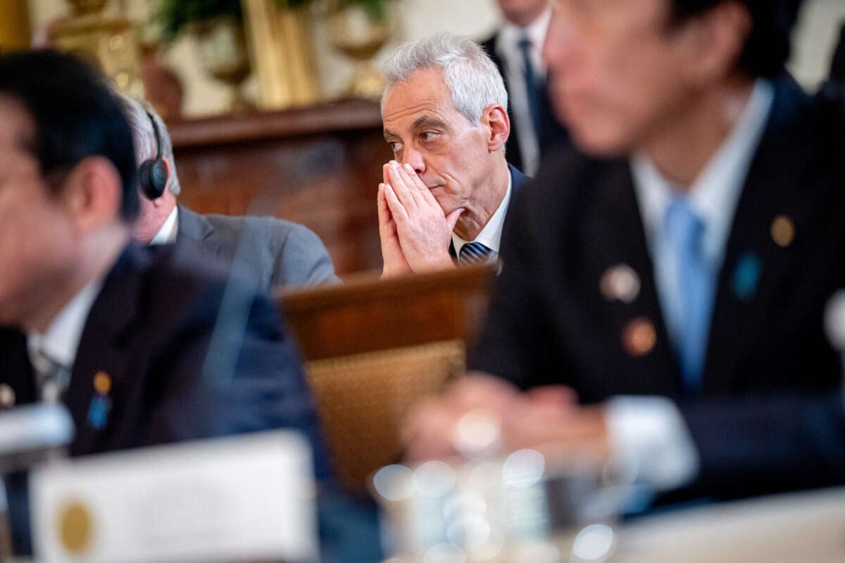 U.S. Ambassador to Japan Rahm Emanuel attends a trilateral meeting with U.S. President Joe Biden, Japanese Prime Minister Fumio Kishida, and Filipino President Ferdinand Marcos in the East Room of the White House on April 11, 2024, in Washington, D.C.