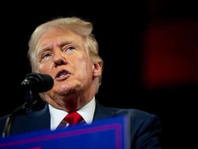 Former President Donald Trump speaks to attendees during his campaign rally at the Bojangles Coliseum on July 24, 2024, in Charlotte, North Carolina.