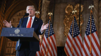 Former President Donald Trump speaks during a press conference at his Mar-a-Lago estate on August 8, 2024, in Palm Beach, Florida.