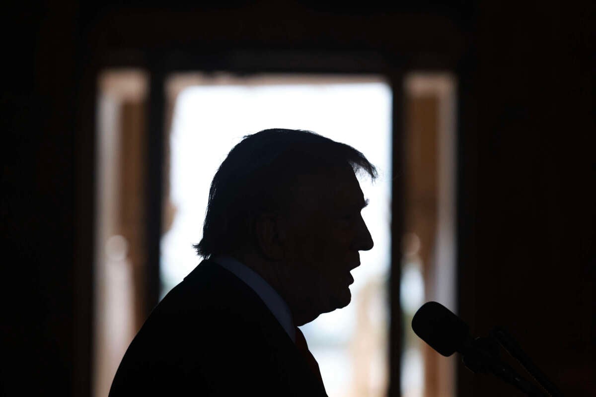 Former President Donald Trump speaks during a press conference at his Mar-a-Lago estate on August 8, 2024, in Palm Beach, Florida.