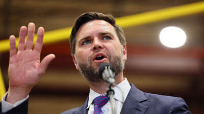 Republican vice presidential candidate, Sen. J.D. Vance speaks at NMC-Wollard Inc. / Wollard International on August 7, 2024, in Eau Claire, Wisconsin.