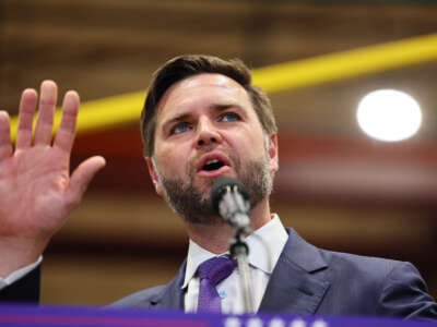 Republican vice presidential candidate, Sen. J.D. Vance speaks at NMC-Wollard Inc. / Wollard International on August 7, 2024, in Eau Claire, Wisconsin.