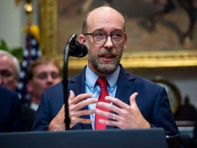 Then-Acting Office of Management and Budget Director Russell Vought speaks during a signing ceremony for Executive Orders on transparency in Federal guidance and enforcement in the Roosevelt Room at the White House on October 9, 2019, in Washington, D.C.