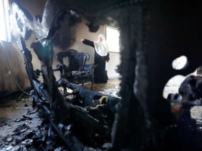 A view of damage after Jewish settlers set fire to Palestinian homes and vehicles in the village of Jatt, located in the Qalqilya governorate, West Bank, on August 16, 2024.