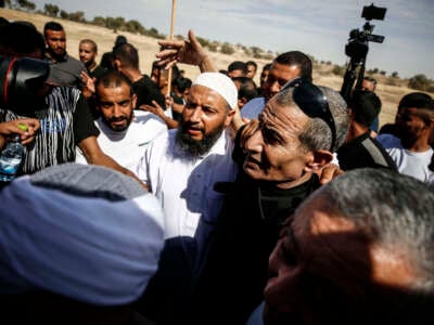 Kaid Farhan Alkadi, a Bedouin Israeli hostage who was kidnapped in the October 7 Hamas attack, is greeted by his friends and family after he is rescued following nearly 11 months in captivity in Gaza, at his village near Rahat in southern Israel, on August 28, 2024.