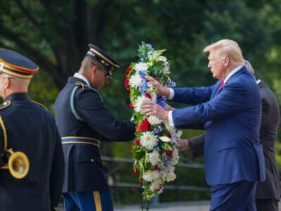 Former President Donald Trump visits Arlington Cemetery on August 26, 2024.