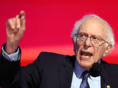 Sen. Bernie Sanders speaks on the second day of the Democratic National Convention at the United Center in Chicago, Illinois, on August 20, 2024.