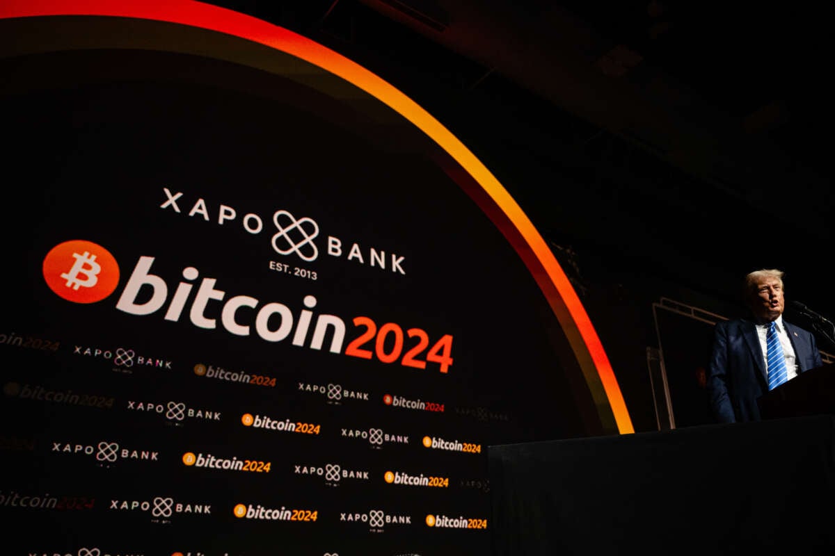 Former President and 2024 Republican presidential candidate Donald Trump gives a keynote speech on the third day of the Bitcoin 2024 conference at Music City Center on July 27, 2024, in Nashville, Tennessee.