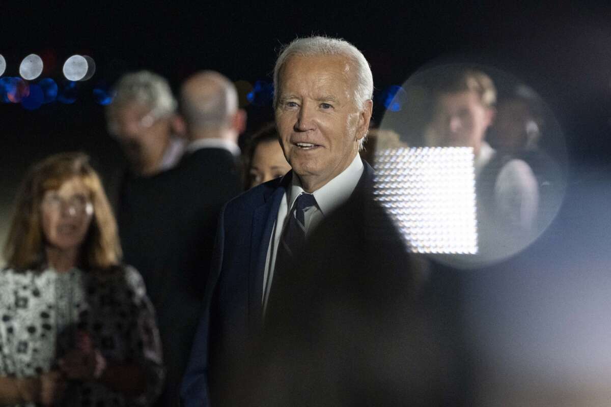 U.S. President Joe Biden speaks to press at the airport in Prince George's County, Maryland, on August 1, 2024.