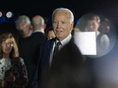 U.S. President Joe Biden speaks to press at the airport in Prince George's County, Maryland, on August 1, 2024.