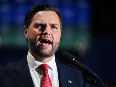 Republican Vice Presidential Candidate Sen. J.D. Vance delivers remarks during a campaign rally at 2300 Arena on August 6, 2024, in Philadelphia, Pennsylvania.